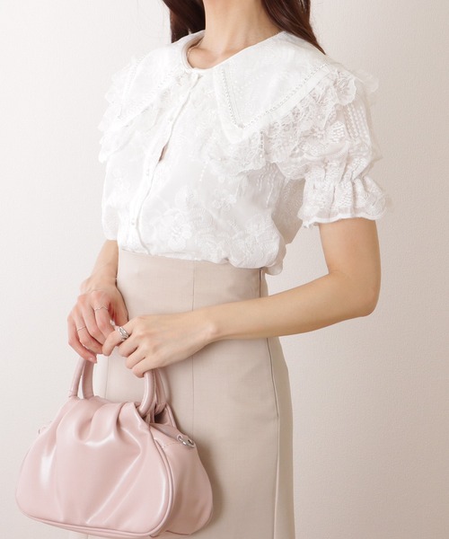 [美品] Liesse リネンフリル半袖シャツ ピンク リネンフリルスリーブブラウス｜Liesse（リエス）｜商品詳細