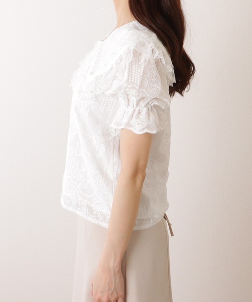 GUESS レースブラウス　XS（S〜Mの方も） Lace Ladies ブラウス シャツ ビッグカラー レース フリル 刺繍