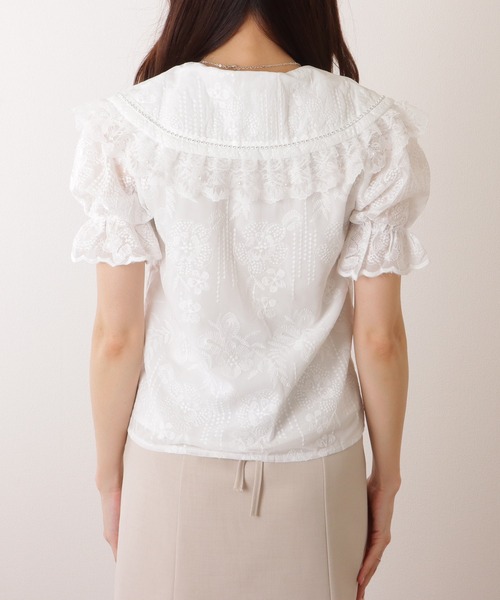 Lace Ladies ブラウス シャツ ビッグカラー レース フリル 刺繍