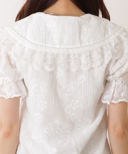 Lace Ladies ブラウス シャツ ビッグカラー レース フリル 刺繍
