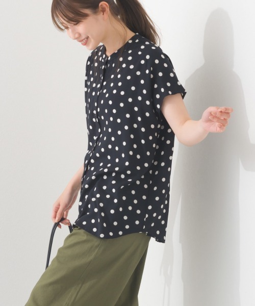 ブラウス シャツ 「WOMEN」フレンチスリーブ バンドカラーシャツ レディース OMNES（ファッション） ブラウス シャツ レーヨンフレンチ