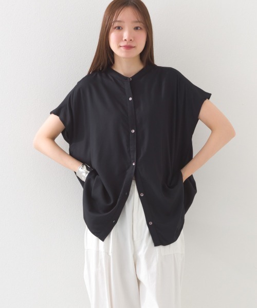 OMNES（オムネス） ブラウス シャツ レーヨンフレンチスリーブバンド