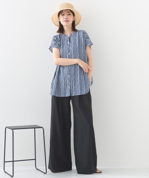 美品♪イエナ コットンテンセル ルーズシャツ フレンチスリーブ バンドカラー 人気♪イエナ コットンテンセル ルーズシャツ フレンチスリーブ バンド