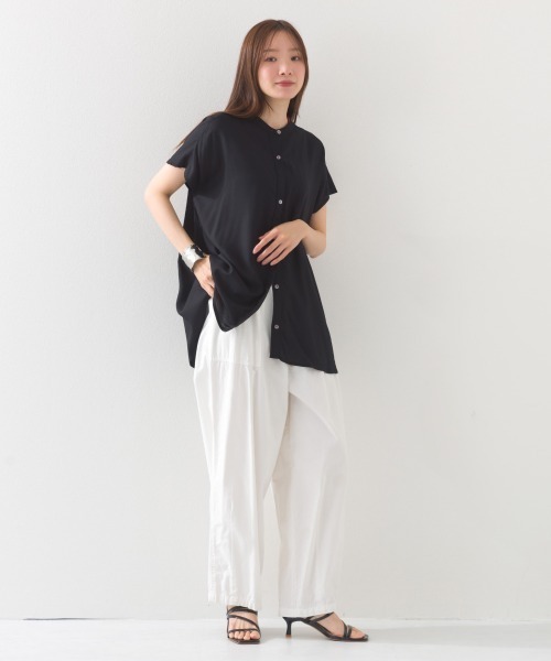 美品♪イエナ コットンテンセル ルーズシャツ フレンチスリーブ バンドカラー イエナ コットンテンセル ルーズシャツ フレンチスリーブ バンドカラー
