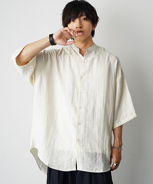 MinoriTY シャツ 「MinoriTY」さらふわリネンバンドカラー半袖