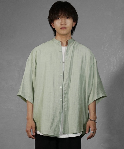 新品 45R リネン半袖シャツ サイズ3 MinoriTY シャツ 「MinoriTY」さらふわリネンバンドカラー半袖