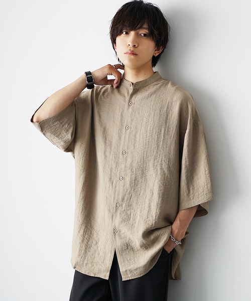 MinoriTY シャツ 「MinoriTY」さらふわリネンバンドカラー半袖