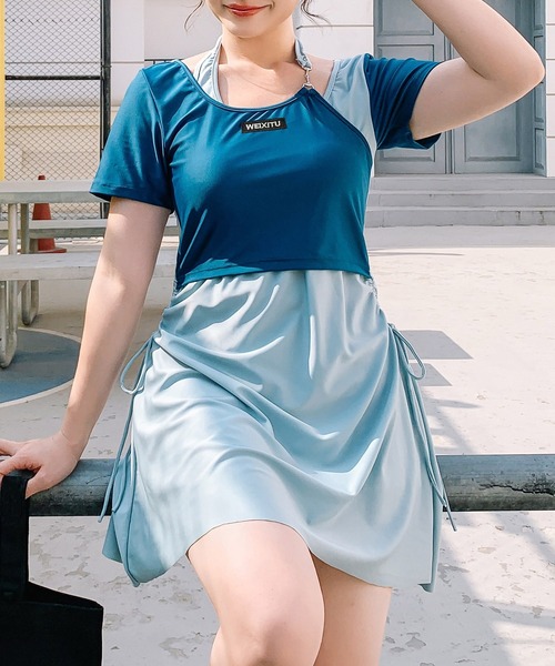 TeddyShop 水着 レディース水着 スポーツMIXレイヤード風ワンピース+