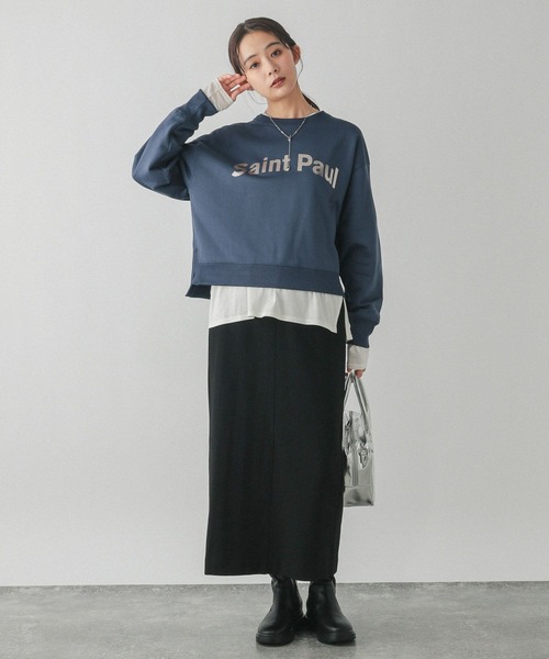 オーラティエ AURATIER ロゴ入り ブラック長袖Tシャツ GLOBAL WORK tシャツ ヘビロッTeeセミシアーT長袖/115474