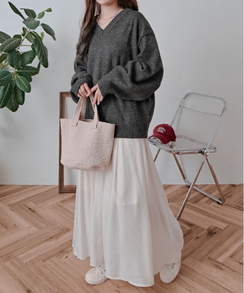 L'ESPRIT SAGE アイボリー 長袖セーター ニット セーター 絶妙な抜け感でこなれる。オーバーサイズ プル