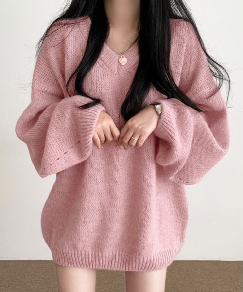 SUPER BEAUTY✨ピンク Vネック ニット ビジュー　40 アウトレットセール／50％OFF】スーパービューティー Super