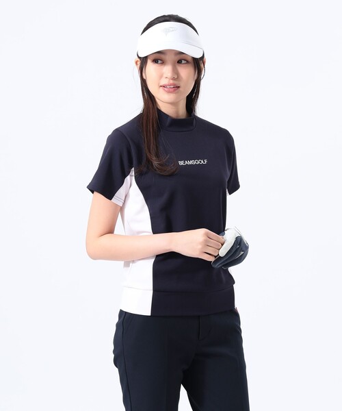 tシャツ 「接触冷感/UVカット/吸水速乾」ORANGE LABEL / バイカラー 切り替え モックネックシャツ レディース