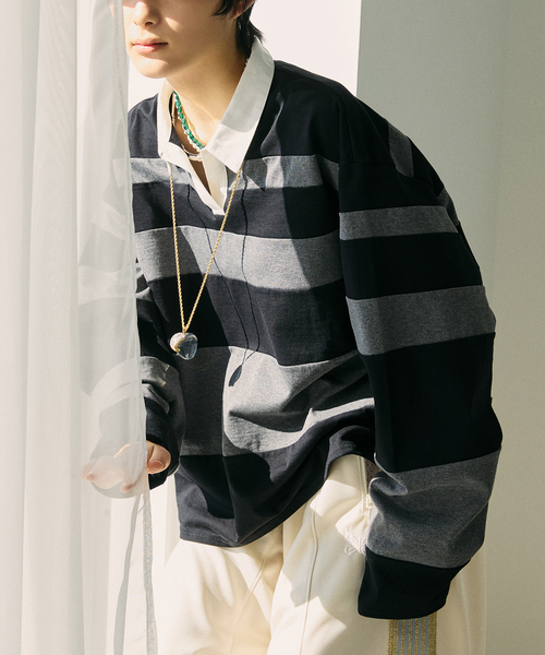 tシャツ RANDAM BORDER RUGBY SHIRT：カットソー レディース CITYSHOP tシャツ RANDAM BORDER RUGBY SHIRT：カットソー