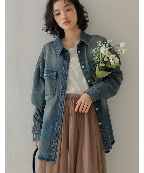 ブラウス シャツ 「2025SS COLLECTION」ダブルポケットダンガリーデニムシャツ レディース