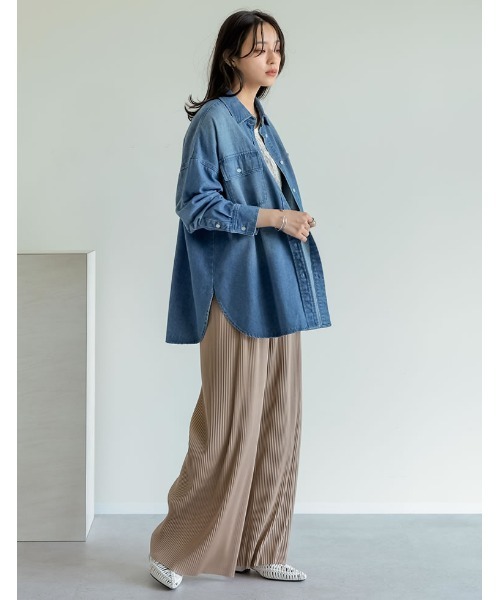 ブラウス シャツ 「2025SS COLLECTION」ダブルポケットダンガリーデニムシャツ レディース Re:EDIT ブラウス シャツ 「2025SS COLLECTION」ダブルポケット