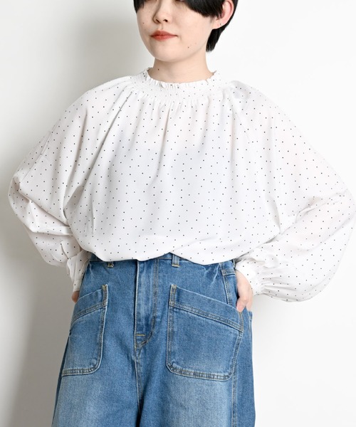marai（マーライ） ブラウス シャツ ドットプリント 長袖 シャーリング