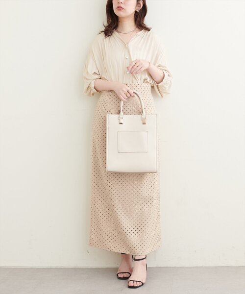 natural couture ブラウス シャツ とろみサテン7分袖ブラウス