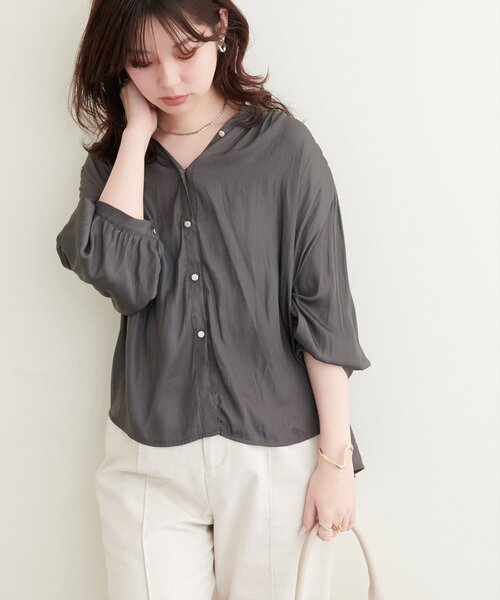 「NATURAL BEAUTY BASIC」 7分袖ブラウス SMALL チャコールグレー レディース NATURAL BEAUTY BASIC 「NATURAL BASIC」 7分袖ブラウス MEDIUM