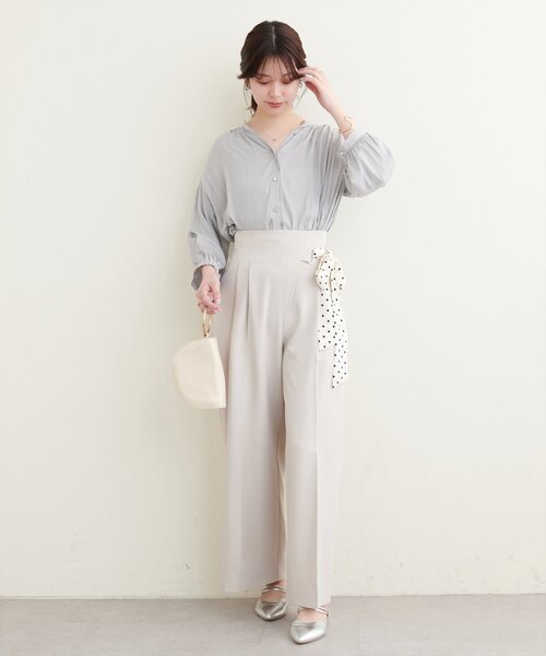 natural couture ブラウス シャツ とろみサテン7分袖ブラウス