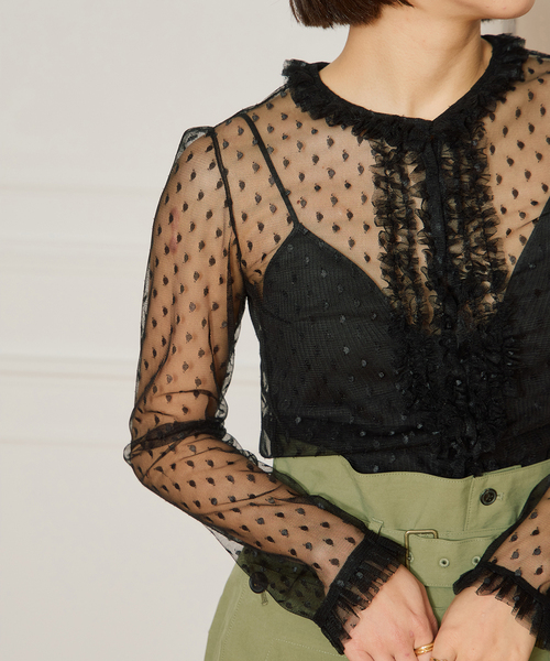 ブラウス シャツ IENA LA BOUCLE ドットチュールフリンジブラウス レディース