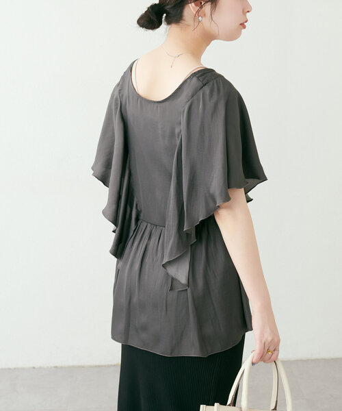 ブラウス シャツ ヴィンテージサテンラッフルブラウス レディース natural couture ブラウス シャツ WEB限定 /「mamamo