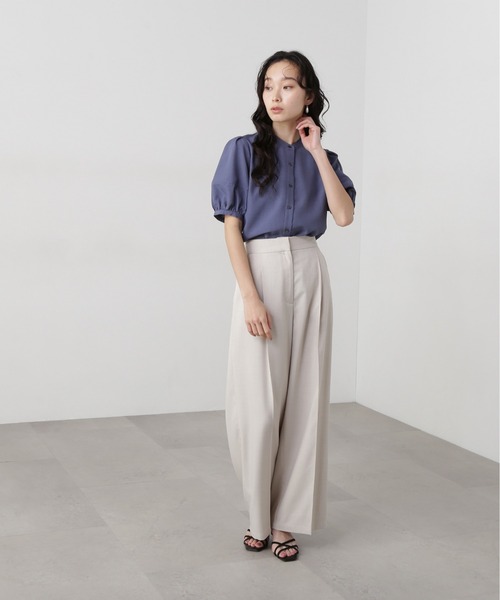 ブラウス シャツ リネンライク切替スリーブブラウス レディース NATURAL BEAUTY BASIC ブラウス シャツ リネンライク切替