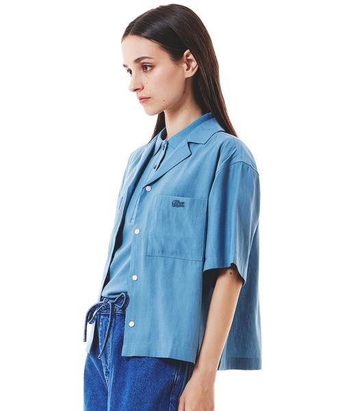 LACOSTE ブラウス シャツ リネン×レーヨンオープンカラーシャツ