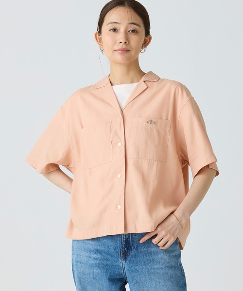 LACOSTE ブラウス シャツ リネン×レーヨンオープンカラーシャツ