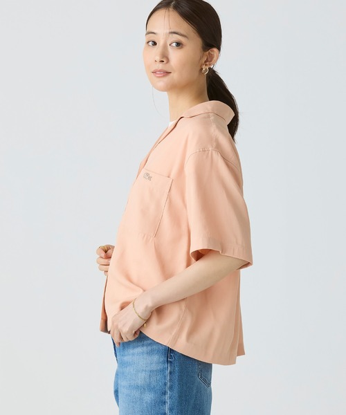 LACOSTE ブラウス シャツ リネン×レーヨンオープンカラーシャツ