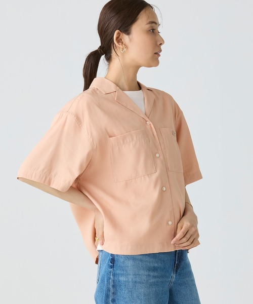 LACOSTE ブラウス シャツ リネン×レーヨンオープンカラーシャツ