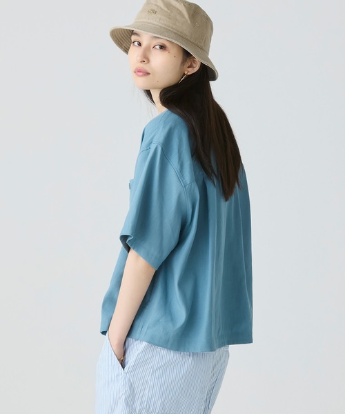 LACOSTE ブラウス シャツ リネン×レーヨンオープンカラーシャツ