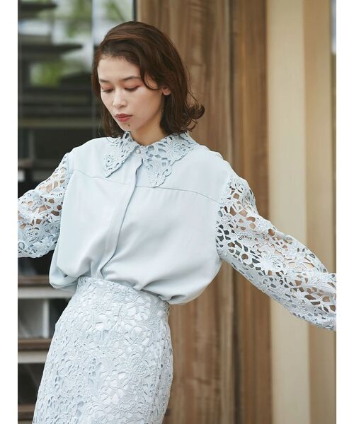 「大人気 新入荷 新品」に該当するファッション通販 TONAL ブラウス シャツ ケミカルレーススリーブブラウス トップス