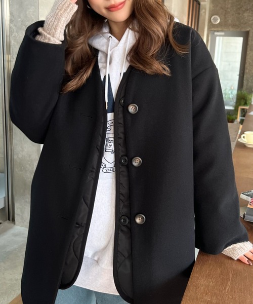 「moment+」 ノーカラーコート M アイボリー レディース_画像4