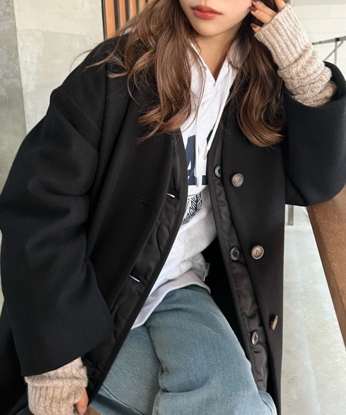 「moment+」 ノーカラーコート M アイボリー レディース_画像6