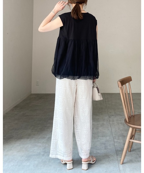 She's Closet tシャツ フレンチスリーブチュールレイヤード
