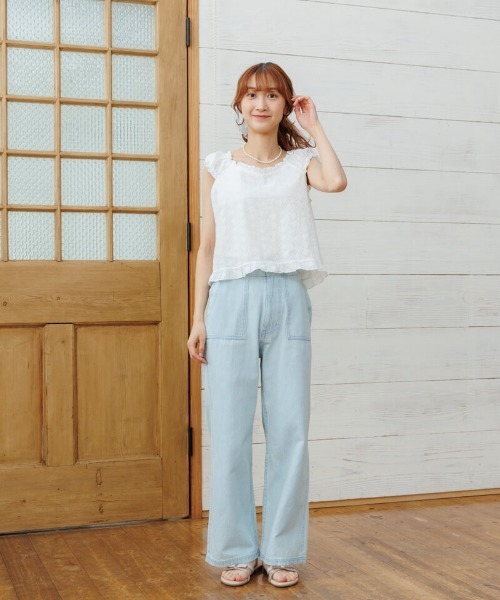 ブラウス シャツ カットワークシューパフトップ レディース flower（ファッション） ブラウス シャツ カットワーク