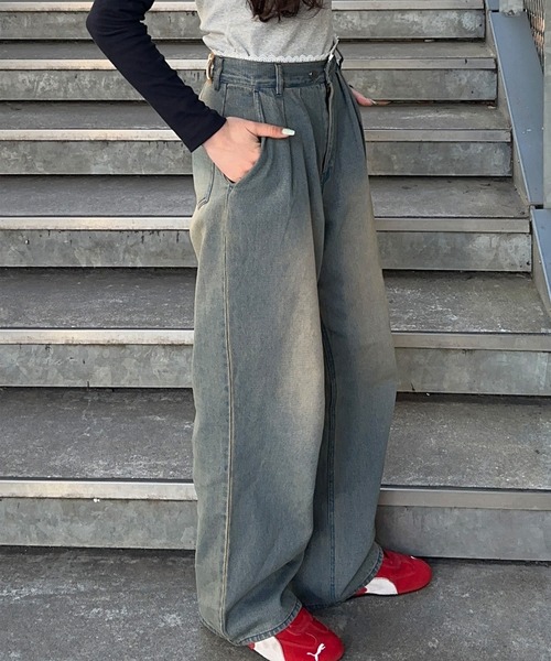 「napinna maison」 加工デニムパンツ M インディゴブルー レディース