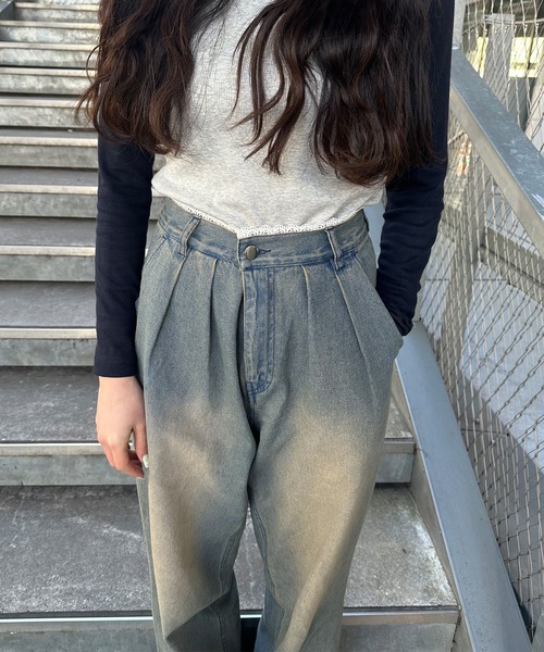 「napinna maison」 加工デニムパンツ M インディゴブルー レディース