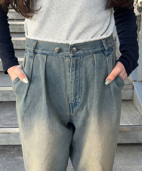 「napinna maison」 加工デニムパンツ M インディゴブルー レディース