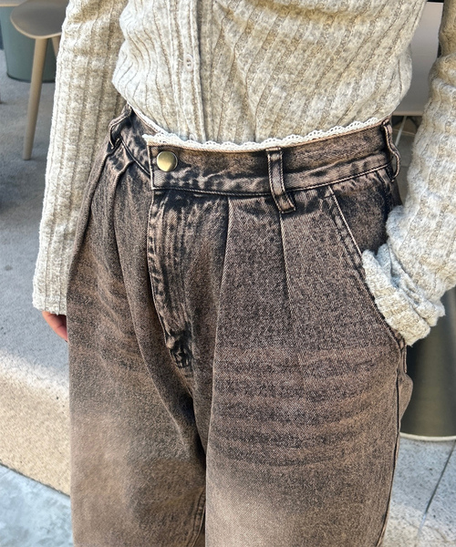 「napinna maison」 加工デニムパンツ M インディゴブルー レディース