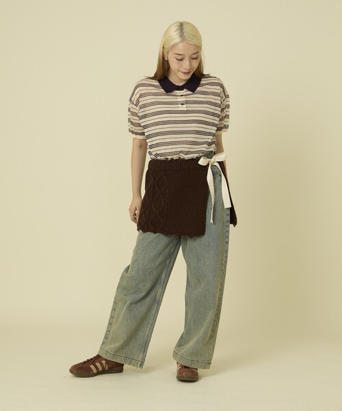 ポロシャツ ポロ マルチボーダー シアー サマー ポロニット/サマーニット レディース FREAK'S STORE ポロシャツ ポロ マルチボーダー シアーポロ