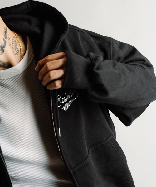 Subciety（サブサエティ） ベスト ジレ Rhinestone zip hoodie メンズ