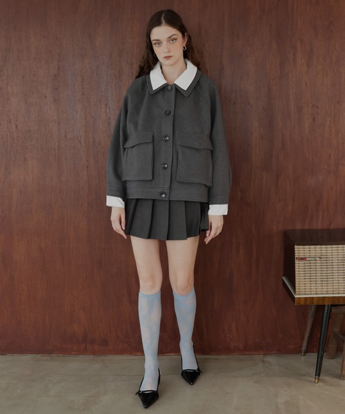 ピッコーネ　マント風　Aライン　ウールコート　軽量　バイカラー 11261936_61a0b8b4e79af.jpg