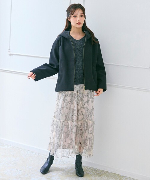 Feroux（フェルゥ） セットアップ ニット×ティアードレース スカート