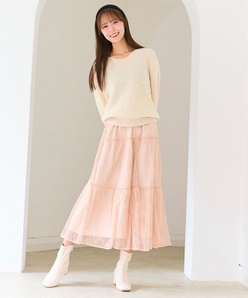 Feroux（フェルゥ） セットアップ ニット×ティアードレース スカート