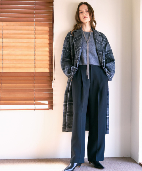 コート チェスターコート ウールチェックチェスターコート/秋服/冬服/オフィスカジュアル レディースの画像