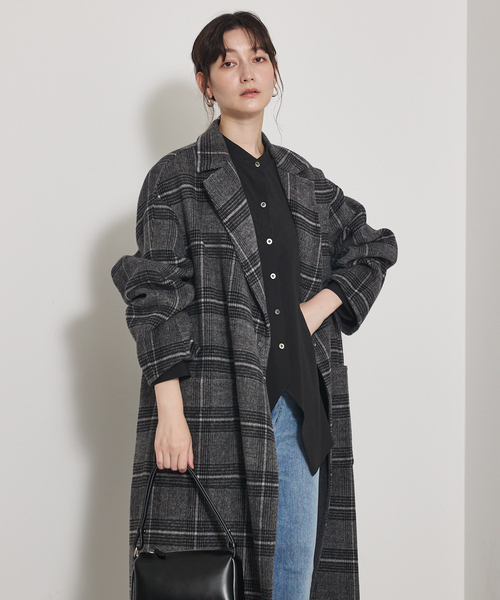 コート チェスターコート ウールチェックチェスターコート/秋服/冬服/オフィスカジュアル レディースの画像