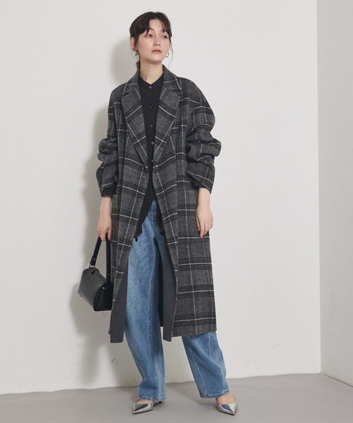 コート チェスターコート ウールチェックチェスターコート/秋服/冬服/オフィスカジュアル レディースの画像