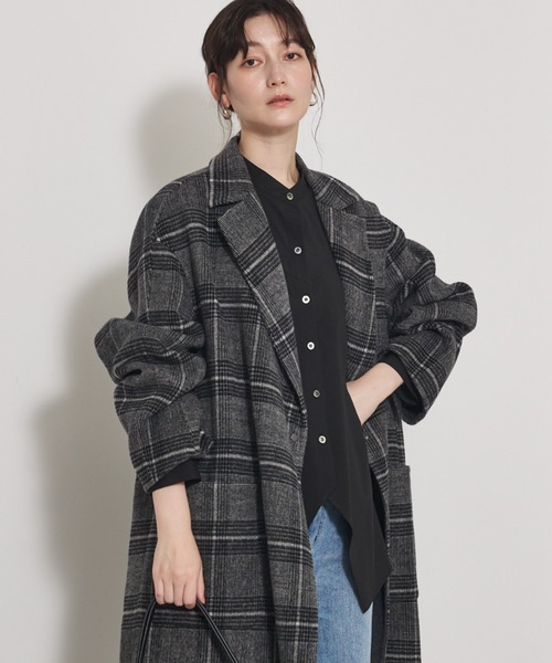 コート チェスターコート ウールチェックチェスターコート/秋服/冬服/オフィスカジュアル レディースの画像