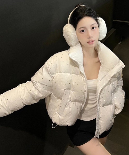 Sibra（シブラ） コート アウター キラキラビジューが輝く中綿ショート